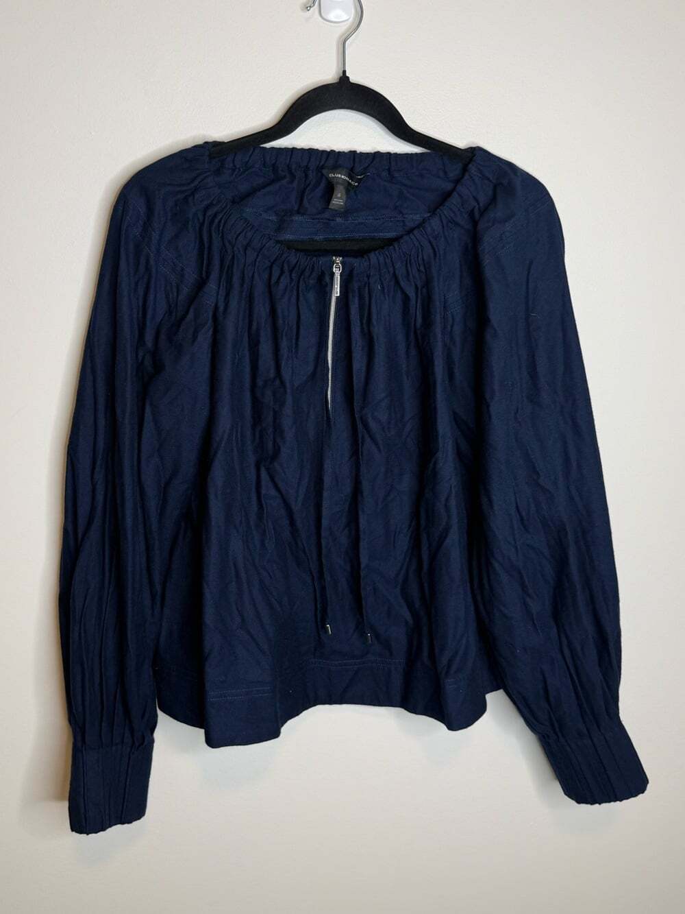 Club Monaco Navy Peasant Blouse with Front Zip blue size large